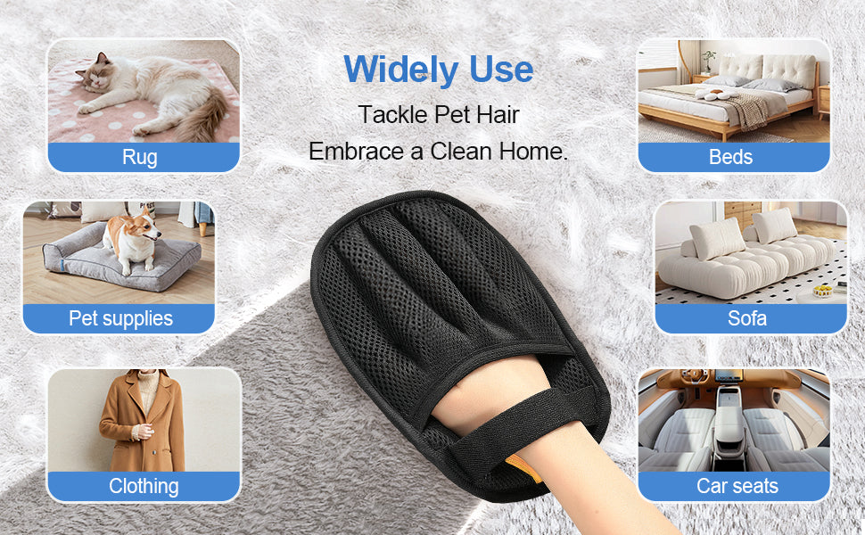 Reusable Pet Hair Remover Glove, Dual-Directional Electrostatic Lint Remover Mitt for Furniture, Couch, Bedding, Carpet & Clothing