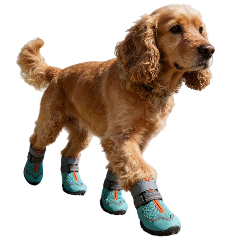 All-Weather Breathable Mesh Dog Boots with Anti-Slip Rubber Sole and Reflective Straps - Set of 4