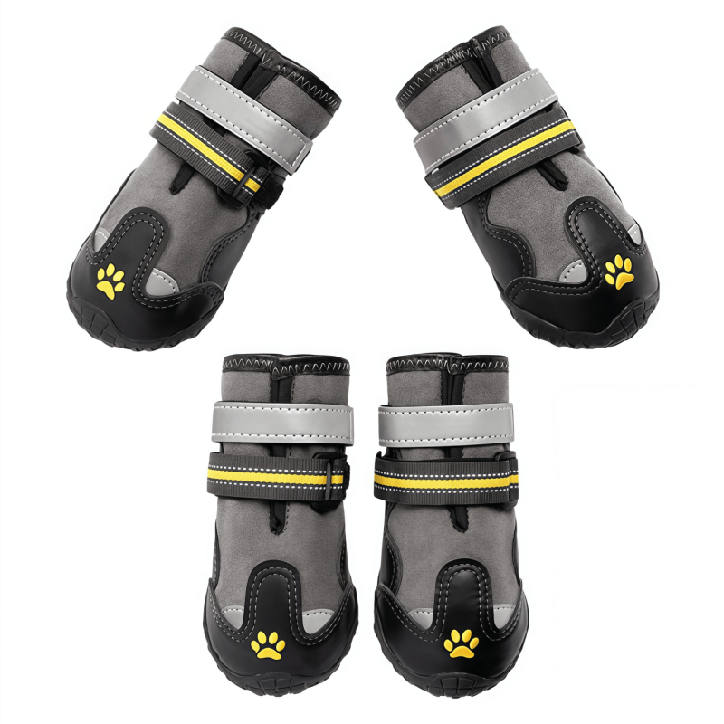 Water-Repellent Dog Boots with Anti-Slip Sole & Reflective Straps, Winter Fleece Lined Paw Protectors