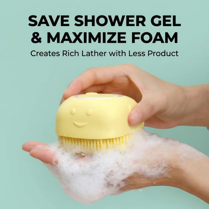 Soft Silicone Bath Brush & Pet Grooming Massager with Soap Dispenser, Ergonomic Non-Slip Body Scrubber