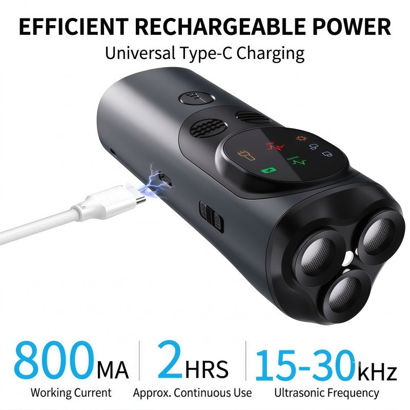 3-Head Ultrasonic Dog Training Device & Anti-Bark Deterrent with LED Flashlight, Rechargeable Dual-Mode Bark Control Tool