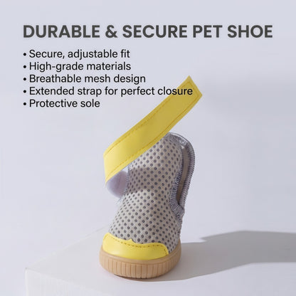 Breathable Mesh Dog Boots for Small Breeds - Non-Slip Pet Shoes with Adjustable Straps (Grey/Yellow)