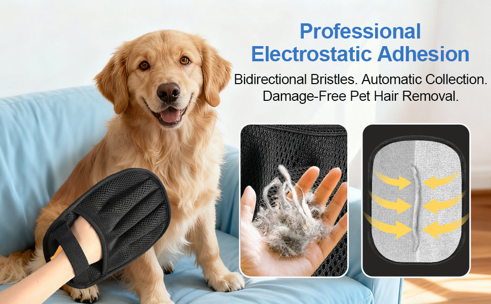 Reusable Pet Hair Remover Glove, Dual-Directional Electrostatic Lint Remover Mitt for Furniture, Couch, Bedding, Carpet & Clothing