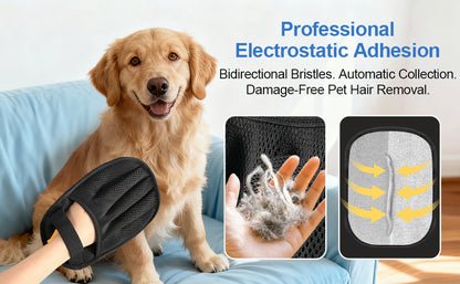 Reusable Pet Hair Remover Glove, Dual-Directional Electrostatic Lint Remover Mitt for Furniture, Couch, Bedding, Carpet & Clothing