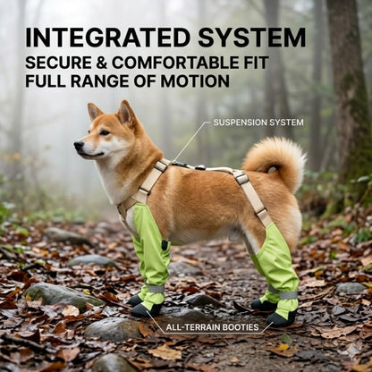 All-Terrain Dog Suspender Boots with Integrated Harness System - Waterproof, Anti-Slip Paw Protection