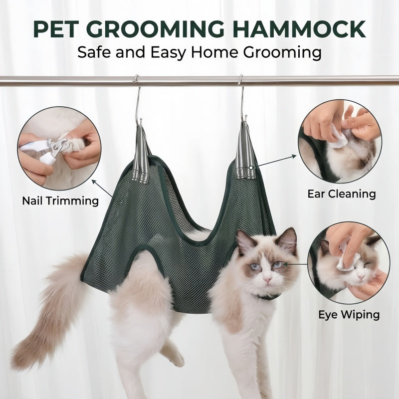 Breathable Mesh Pet Grooming Hammock Sling with Stainless Steel Hooks for Dogs & Cats - Safe Nail Trimming, Bathing, and Eye/Ear Care