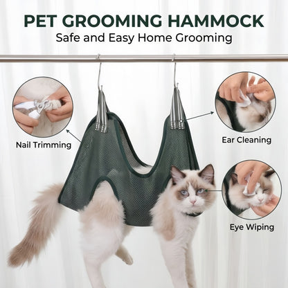 Breathable Mesh Pet Grooming Hammock Sling with Stainless Steel Hooks for Dogs & Cats - Safe Nail Trimming, Bathing, and Eye/Ear Care