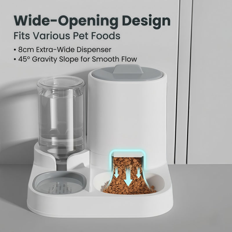 2-in-1 Gravity Pet Feeder and Water Dispenser Set for Cats & Small Dogs, Automatic Waterer & Dry Food Storage Station