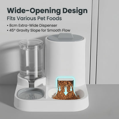 2-in-1 Gravity Pet Feeder and Water Dispenser Set for Cats & Small Dogs, Automatic Waterer & Dry Food Storage Station
