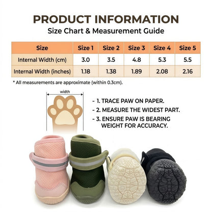Reflective Dog Boots with Anti-Slip Sole & Breathable Mesh - All-Weather Paw Protection (Set of 4)