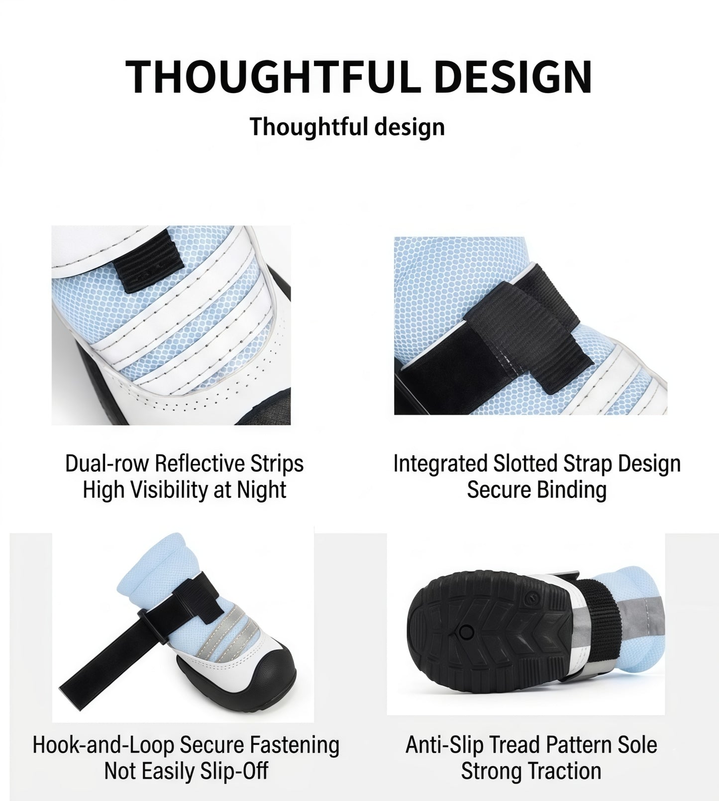 Breathable All-Weather Dog Boots with Anti-Slip Rubber Sole & Reflective Straps - All-Terrain Paw Protectors
