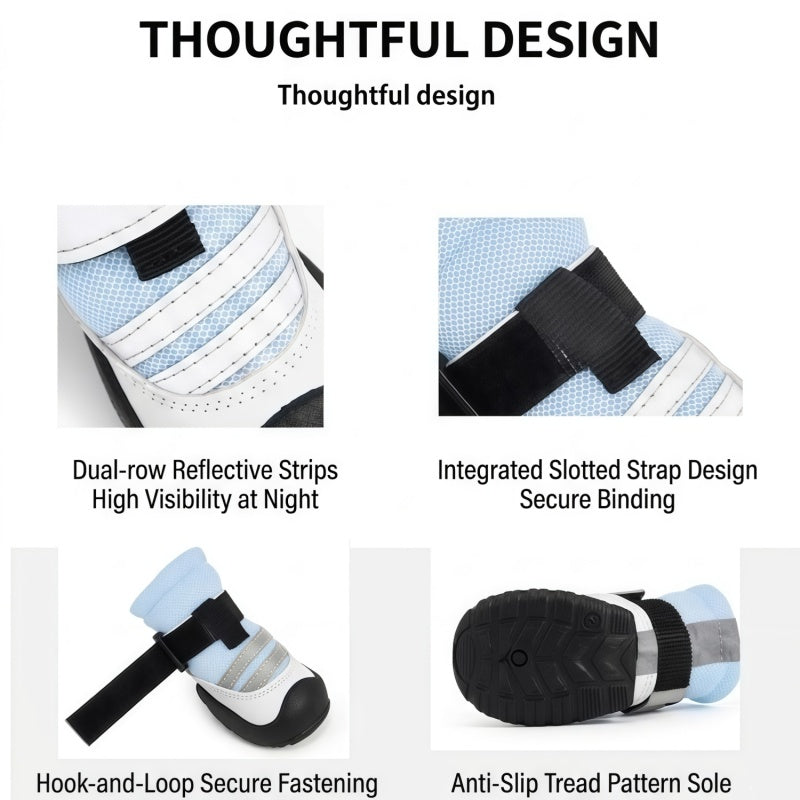 Breathable All-Weather Dog Boots with Anti-Slip Rubber Sole & Reflective Straps - All-Terrain Paw Protectors