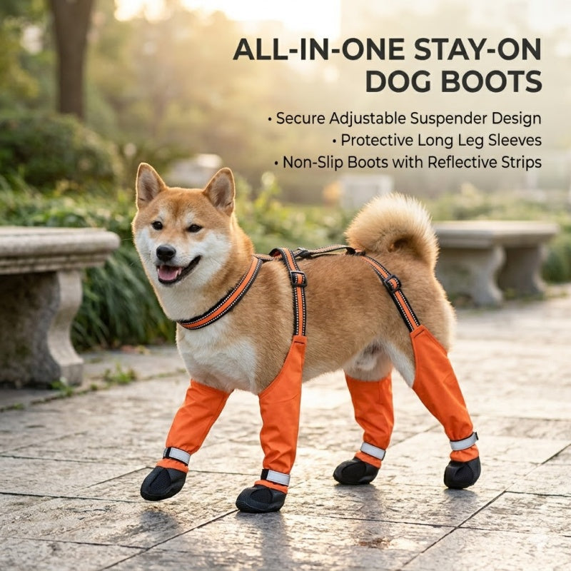 Adjustable Stay-On Dog Suspender Boots - Protective Leggings with Non-Slip Soles & Reflective Straps