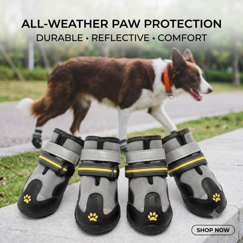 Water-Repellent Dog Boots with Anti-Slip Sole & Reflective Straps, Winter Fleece Lined Paw Protectors