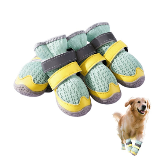 Breathable Mesh Tall Dog Boots with Reflective Straps and Anti-Slip Rubber Sole, Protective Dog Shoes for Hot Pavement and Rain, 4-Pack