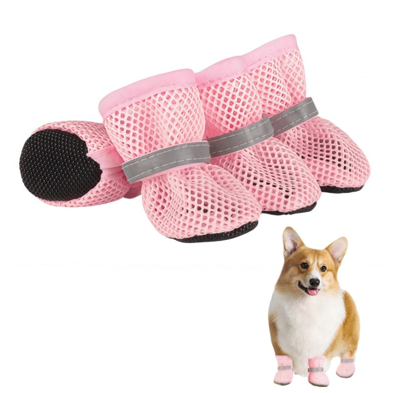Breathable Mesh Dog Boots with Reflective Straps and Non-Slip Rubber Sole for Small to Medium Dogs
