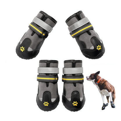Water-Repellent Dog Boots with Anti-Slip Sole & Reflective Straps, Winter Fleece Lined Paw Protectors