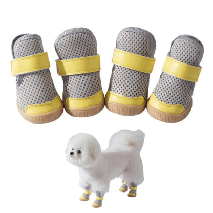 Breathable Mesh Dog Boots for Small Breeds - Non-Slip Pet Shoes with Adjustable Straps (Grey/Yellow)