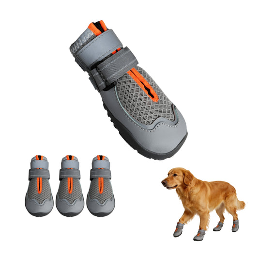 All-Weather Breathable Mesh Dog Boots with Anti-Slip Rubber Sole and Reflective Straps - Set of 4