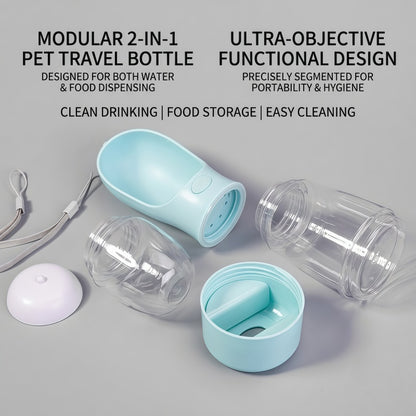 4-in-1 Portable Dog Water Bottle with Food Container & Waste Bag Dispenser - 400ml / 13.5 fl oz