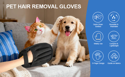 Reusable Pet Hair Remover Glove, Dual-Directional Electrostatic Lint Remover Mitt for Furniture, Couch, Bedding, Carpet & Clothing