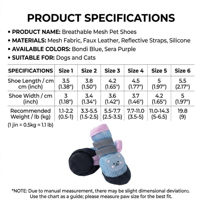 Breathable Mesh Dog Boots with Reflective Straps & Non-Slip Sole - Adjustable Pet Paw Protectors