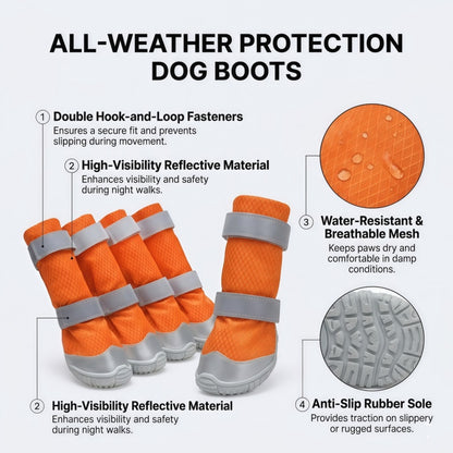All-Weather Tall Dog Boots | Water-Resistant Anti-Slip Paw Protectors with Reflective Straps