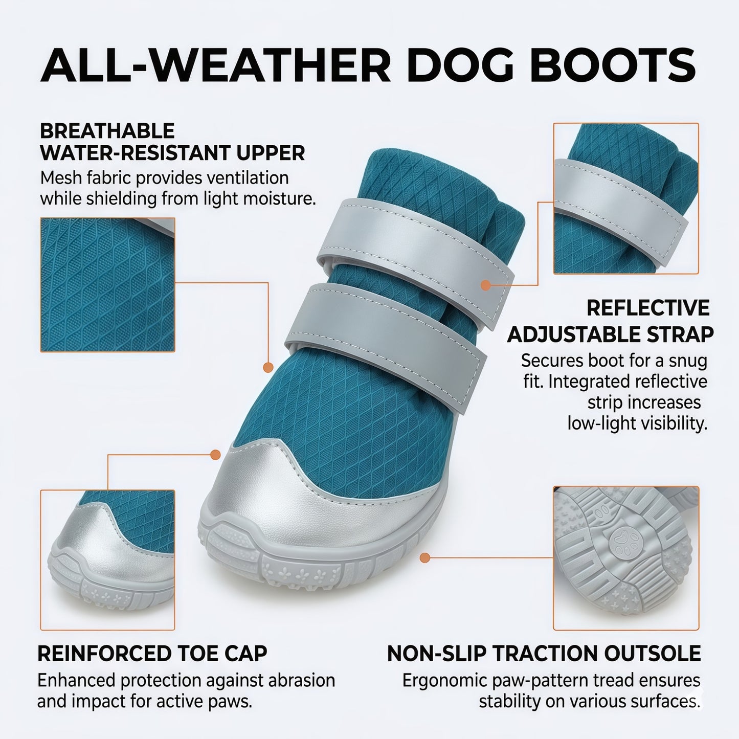 All-Weather Tall Dog Boots | Water-Resistant Anti-Slip Paw Protectors with Reflective Straps