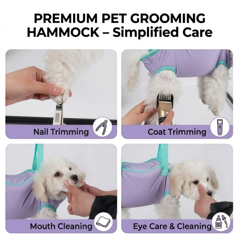 Breathable Pet Grooming Hammock Sling with Alloy Hooks & Adjustable Straps for Dogs and Cats