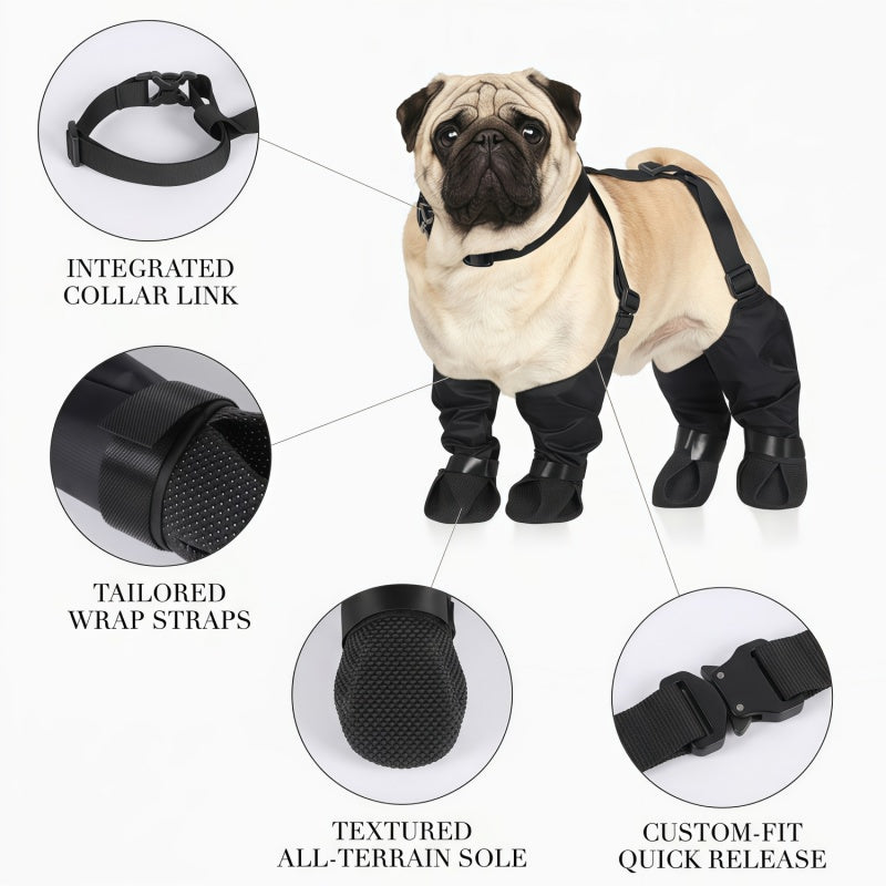 Adjustable Dog Suspender Boots with Anti-Slip Sole - Water-Resistant Pet Leggings