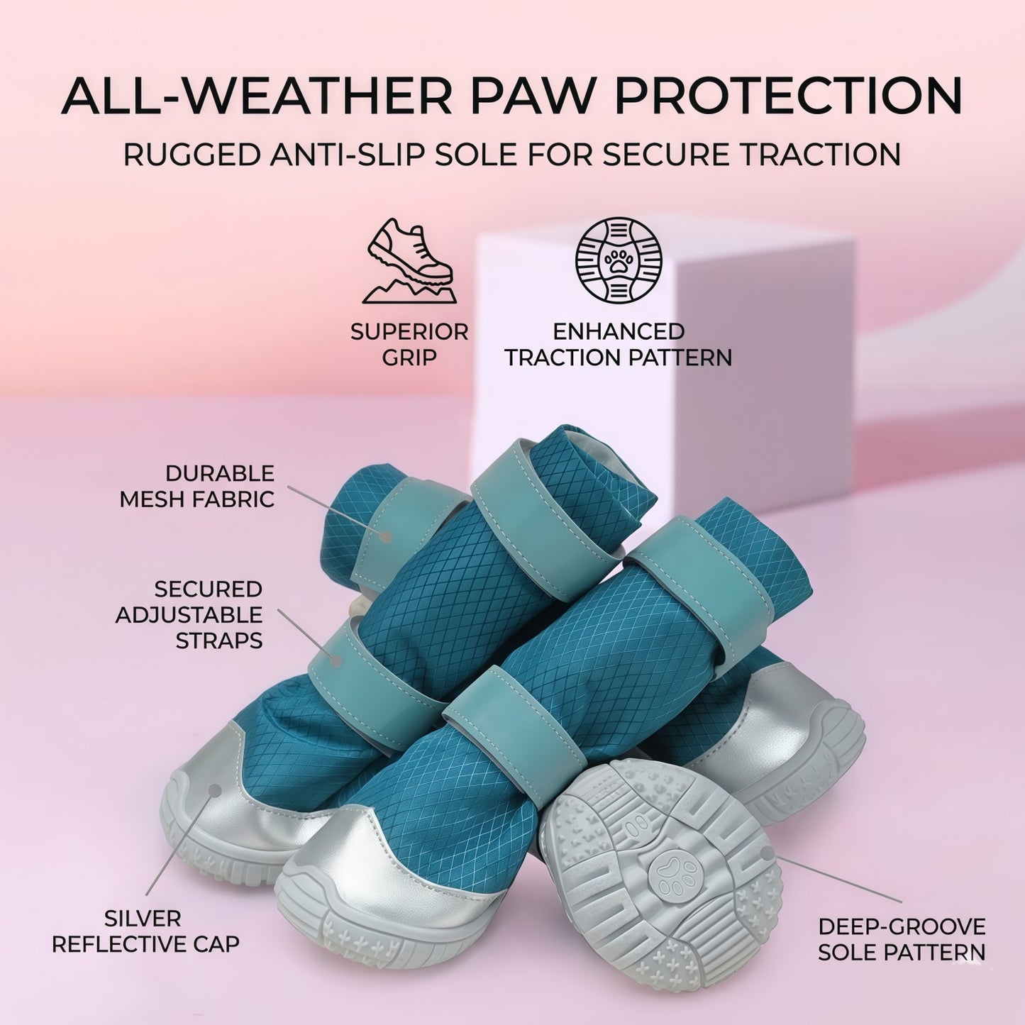 All-Weather Tall Dog Boots | Water-Resistant Anti-Slip Paw Protectors with Reflective Straps