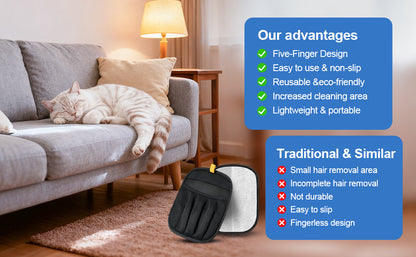 Reusable Pet Hair Remover Glove, Dual-Directional Electrostatic Lint Remover Mitt for Furniture, Couch, Bedding, Carpet & Clothing
