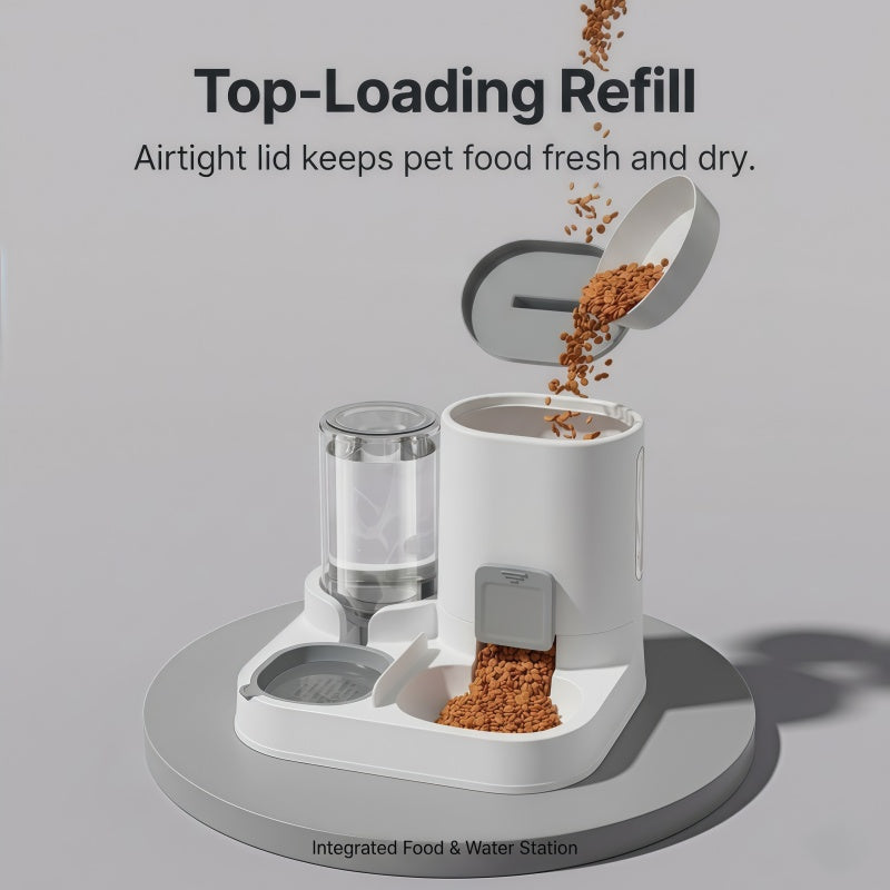 2-in-1 Gravity Pet Feeder and Water Dispenser Set for Cats & Small Dogs, Automatic Waterer & Dry Food Storage Station