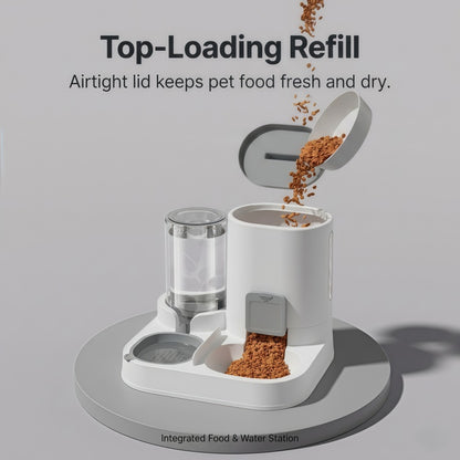 2-in-1 Gravity Pet Feeder and Water Dispenser Set for Cats & Small Dogs, Automatic Waterer & Dry Food Storage Station