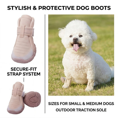 Breathable Knit Mesh Dog Boots with Anti-Slip Rubber Sole and Reflective Straps