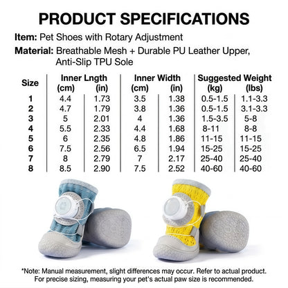 Adjustable Breathable Mesh Dog Boots with Quick-Dial Lacing and Anti-Slip Sole
