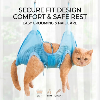 Breathable Mesh Pet Grooming Hammock Harness for Cats & Small Dogs with Adjustable Leg Straps, Light Blue
