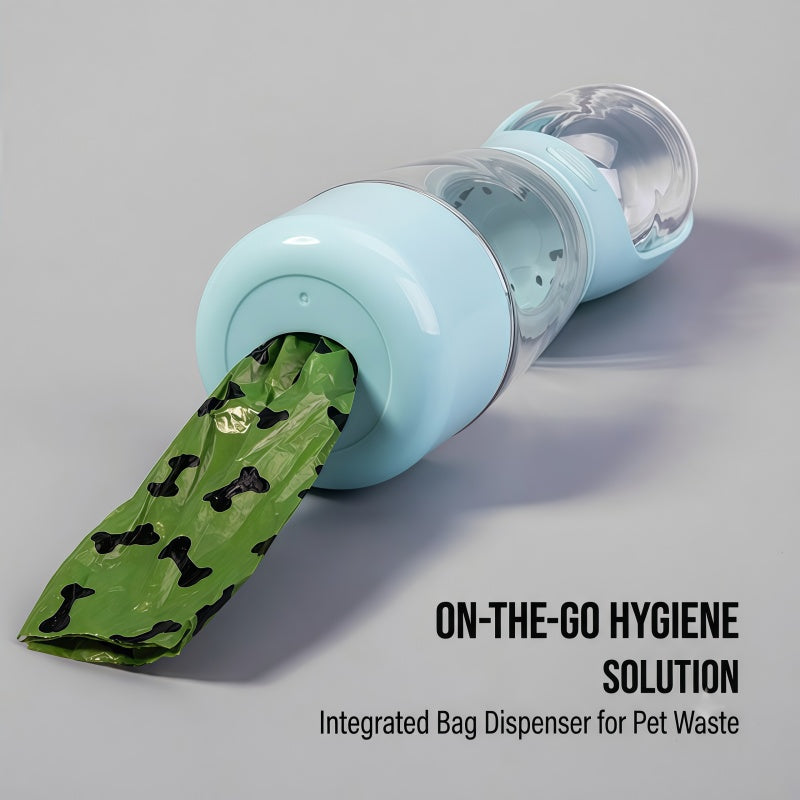 4-in-1 Portable Dog Water Bottle with Food Container & Waste Bag Dispenser - 400ml / 13.5 fl oz