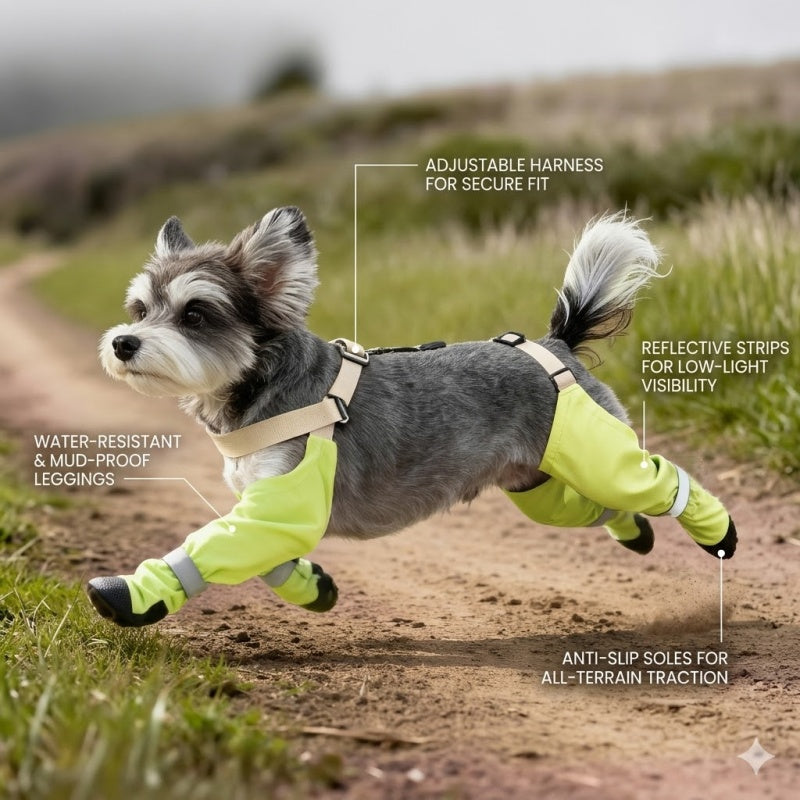 All-Terrain Dog Suspender Boots with Integrated Harness System - Waterproof, Anti-Slip Paw Protection