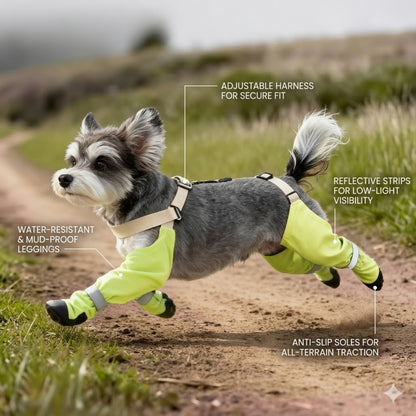 All-Terrain Dog Suspender Boots with Integrated Harness System - Waterproof, Anti-Slip Paw Protection