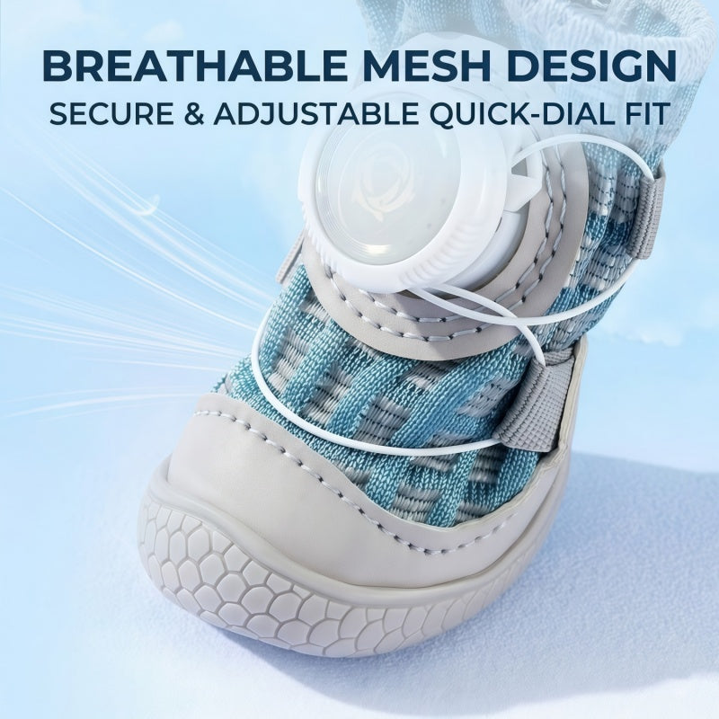 Adjustable Breathable Mesh Dog Boots with Quick-Dial Lacing and Anti-Slip Sole