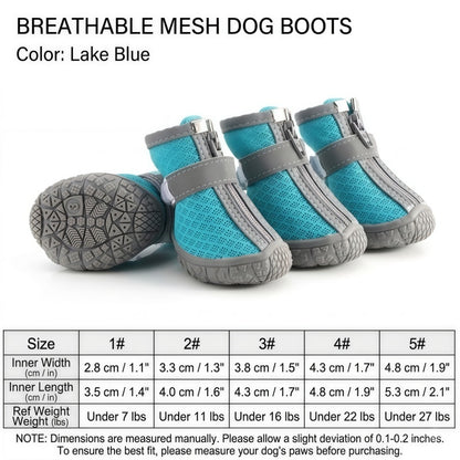 Breathable Mesh Dog Boots with Anti-Slip Sole, Reflective Straps & Zipper
