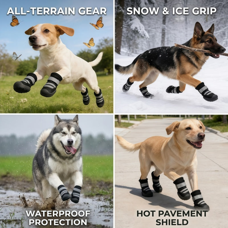 Breathable All-Weather Dog Boots with Anti-Slip Rubber Sole & Reflective Straps - All-Terrain Paw Protectors