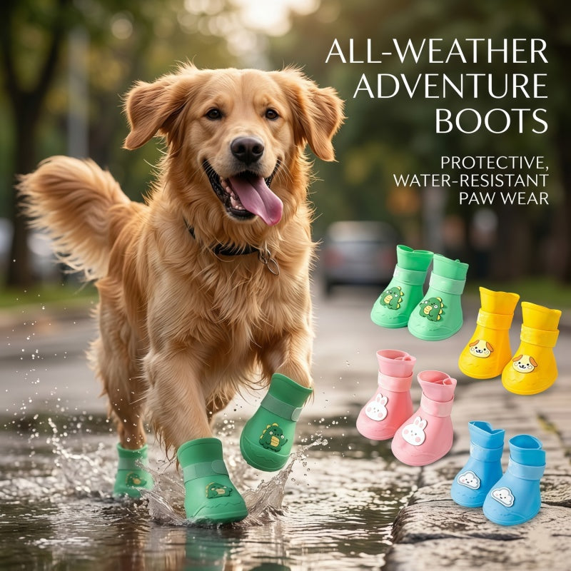 Waterproof Dog Rain Boots - Anti-Slip Silicone Paw Protectors with Adjustable Straps