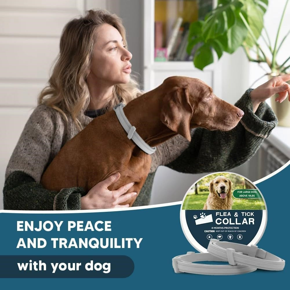 2-Pack Waterproof Flea and Tick Collar for Large Dogs (Over 18 lbs) - Up to 8 Months Pest Protection - Adjustable 25 in / 63.5 cm