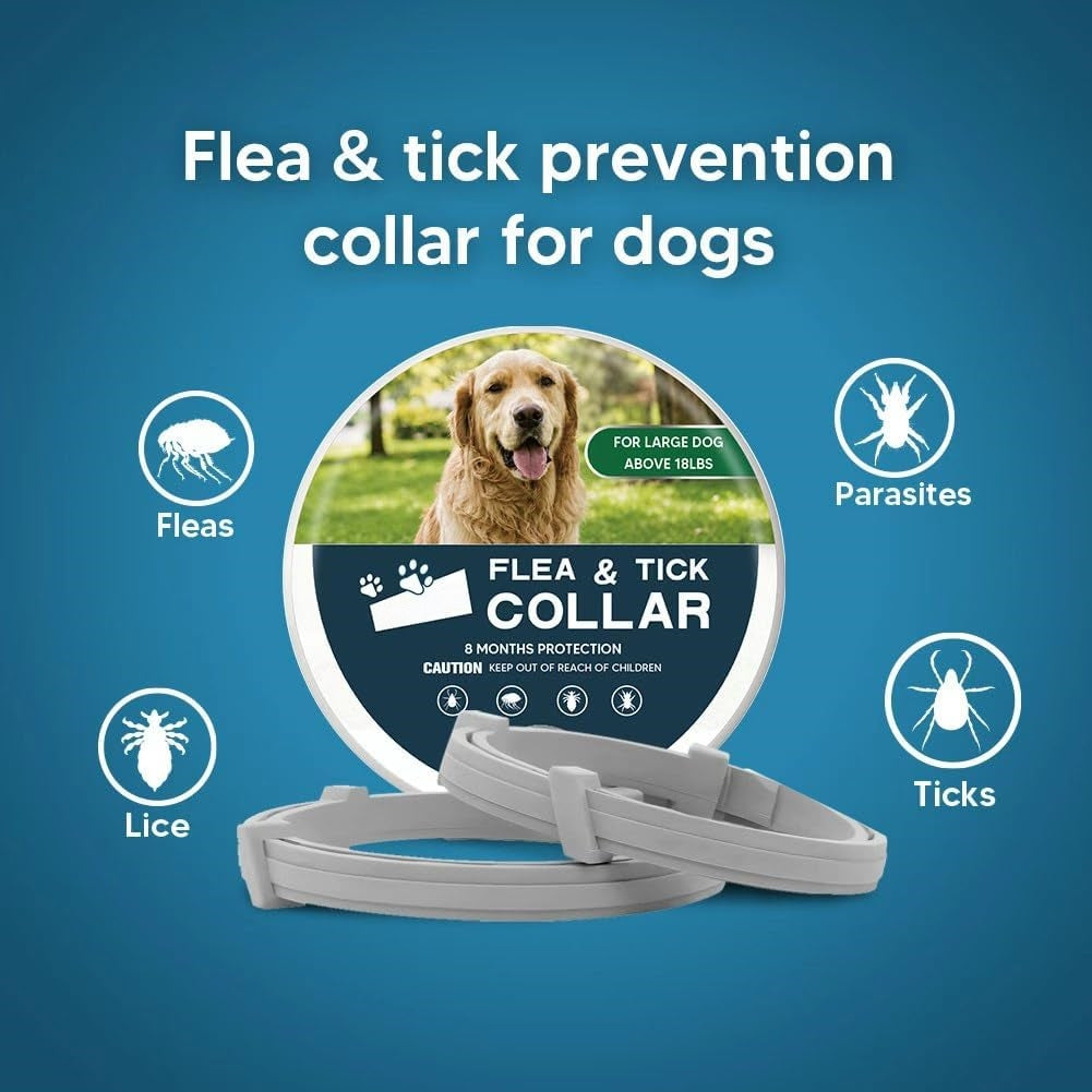 2-Pack Waterproof Flea and Tick Collar for Large Dogs (Over 18 lbs) - Up to 8 Months Pest Protection - Adjustable 25 in / 63.5 cm