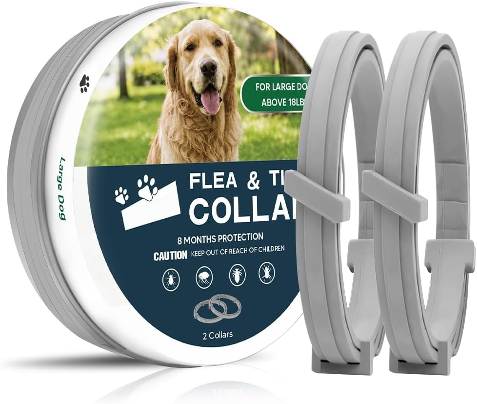 2-Pack Waterproof Flea and Tick Collar for Large Dogs (Over 18 lbs) - Up to 8 Months Pest Protection - Adjustable 25 in / 63.5 cm