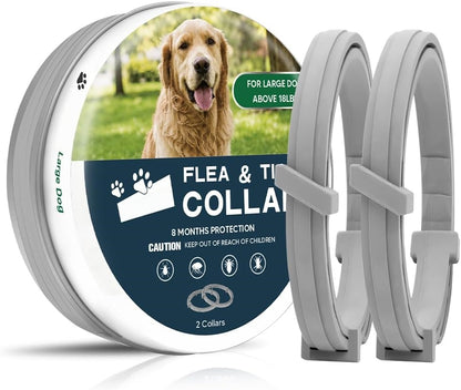 2-Pack Waterproof Flea and Tick Collar for Large Dogs (Over 18 lbs) - Up to 8 Months Pest Protection - Adjustable 25 in / 63.5 cm