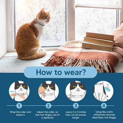 8-Month Flea and Tick Collar for Cats, Adjustable Waterproof Pest Repellent Collar, 2 Pack (Grey)