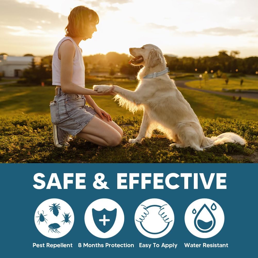 2-Pack Waterproof Flea and Tick Collar for Large Dogs (Over 18 lbs) - Up to 8 Months Pest Protection - Adjustable 25 in / 63.5 cm